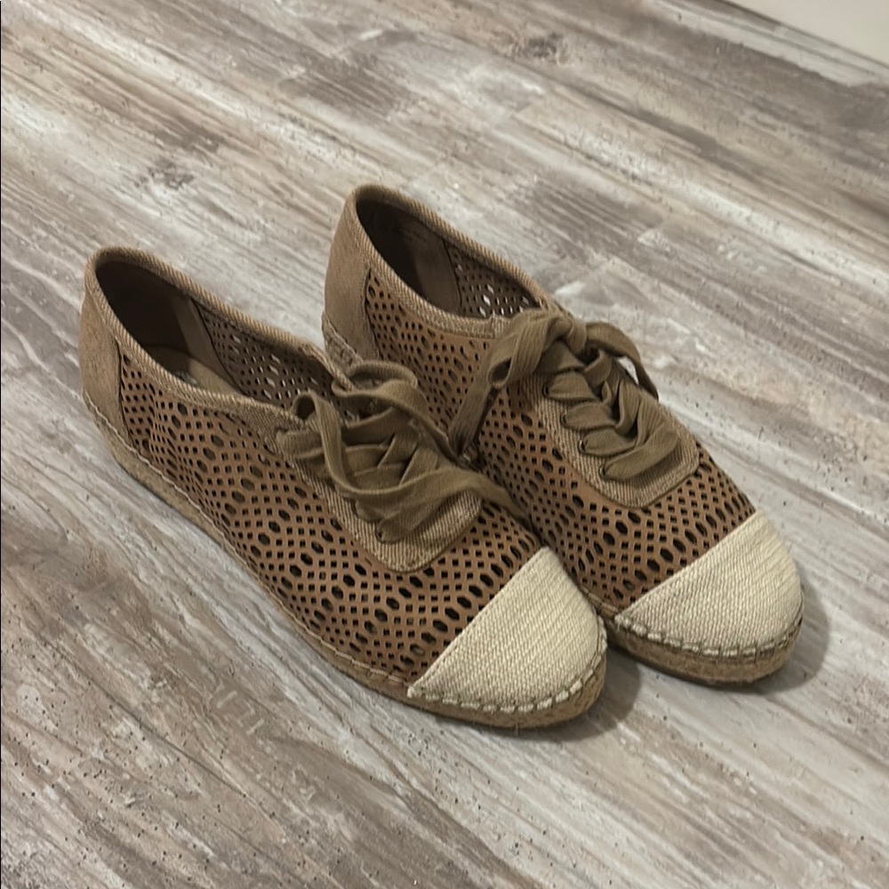 Brown and Cream Women's Lace-Up Shoes